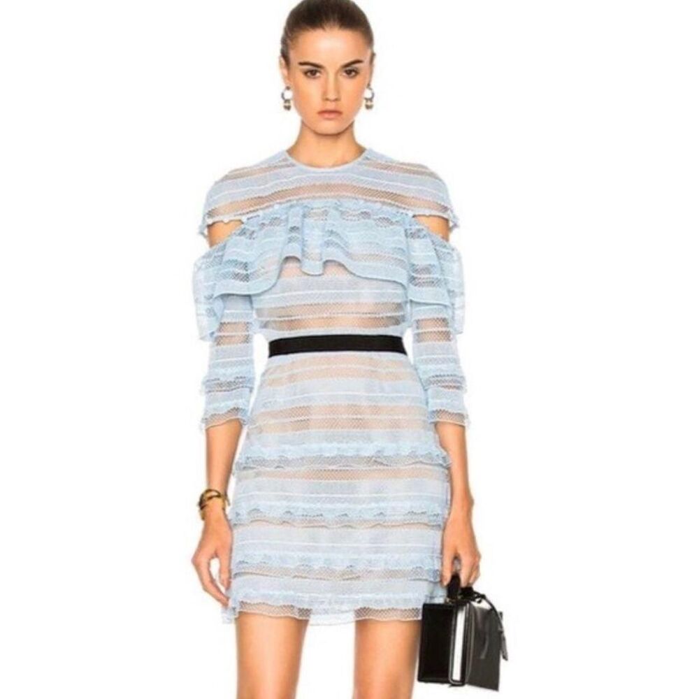 Self-Portrait Striped Blue and White Mini Dress